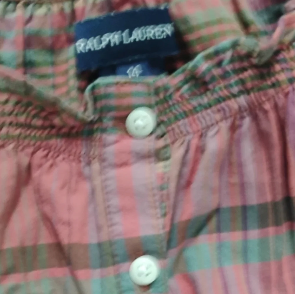 Ralph Lauren Girls Plaid Dropwaist Puff Sleeve Dress Sz 14